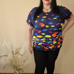 duża bluzka kolorowe parasolki, bluzka z koronką, bluzka letnia damska, kolorowa bluzka plus size, modna bluzka lato