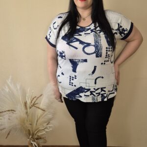 duża bluzka granat, bluzka damska, granatowa bluzka z koronką, letnia bluzka plus size, elegancka bluzka na lato