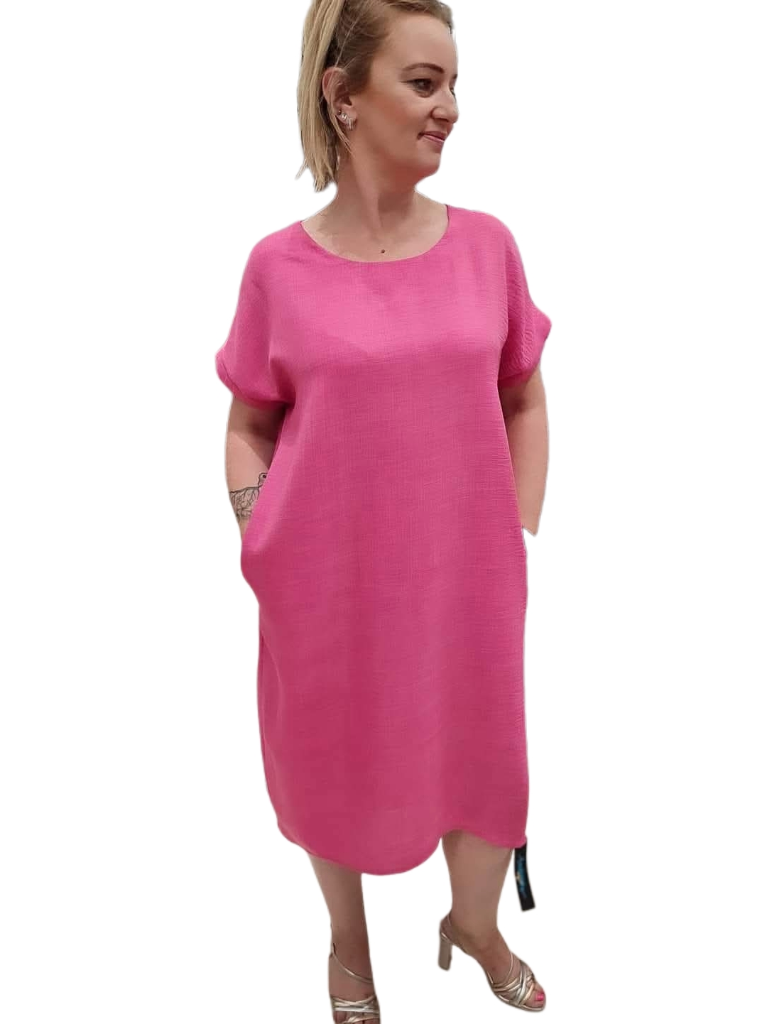 duża sukienka gładka róż, sukienka plus size, sukienka różowa damska, sukienka na lato, sukienka elegancka