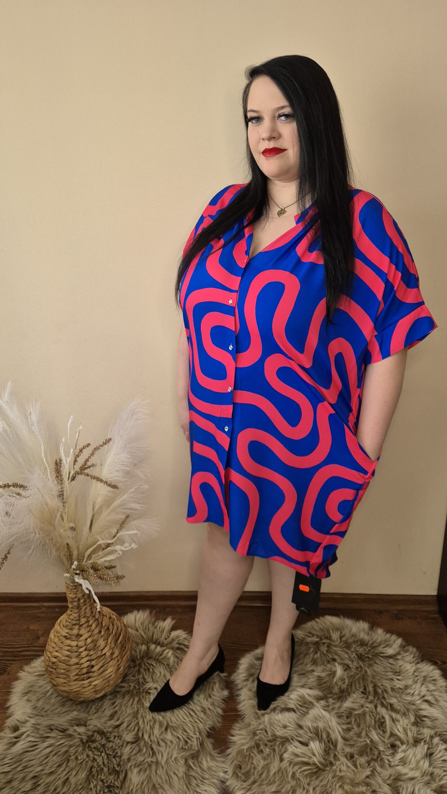 Duża sukienka chaber neon, narzutka oversize, kobieca, różowa - obrazek 2