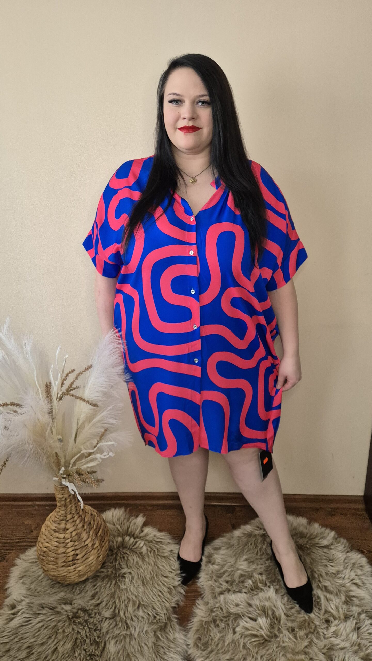 Duża sukienka chaber neon, narzutka oversize, kobieca, różowa - obrazek 3