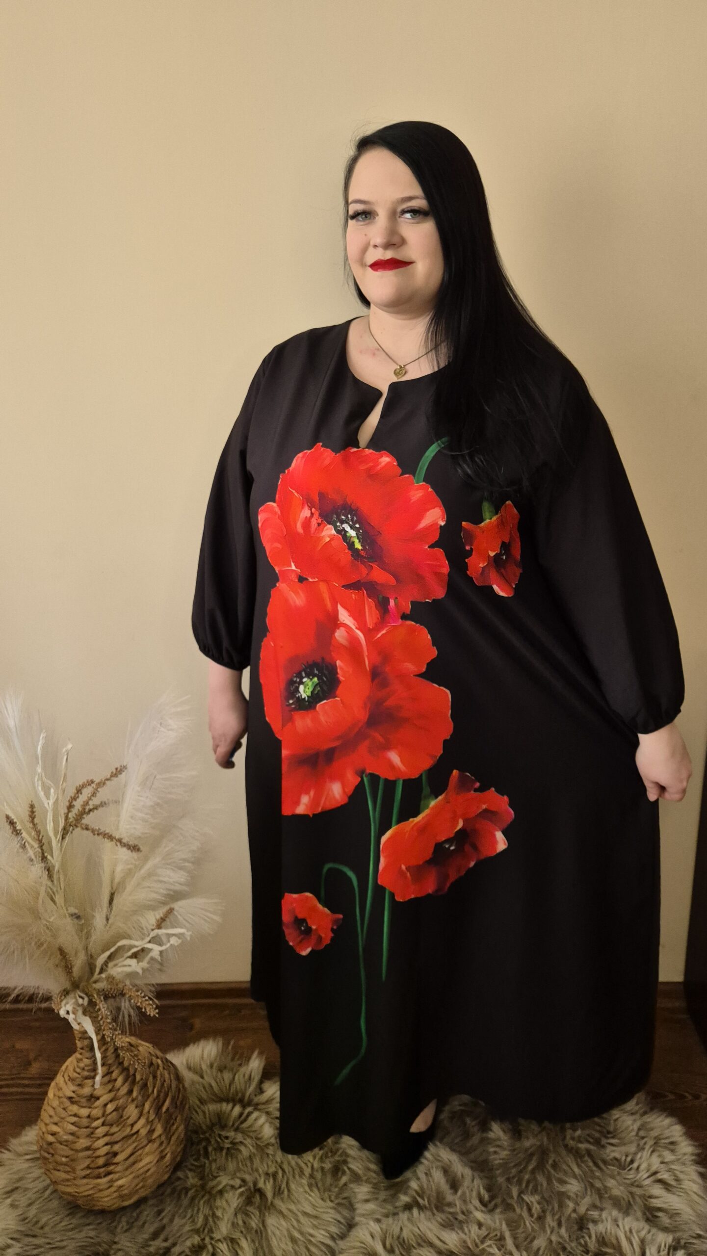Duża sukienka maxi Czerwone Maki, bawełna, artystyczny wzór - obrazek 4