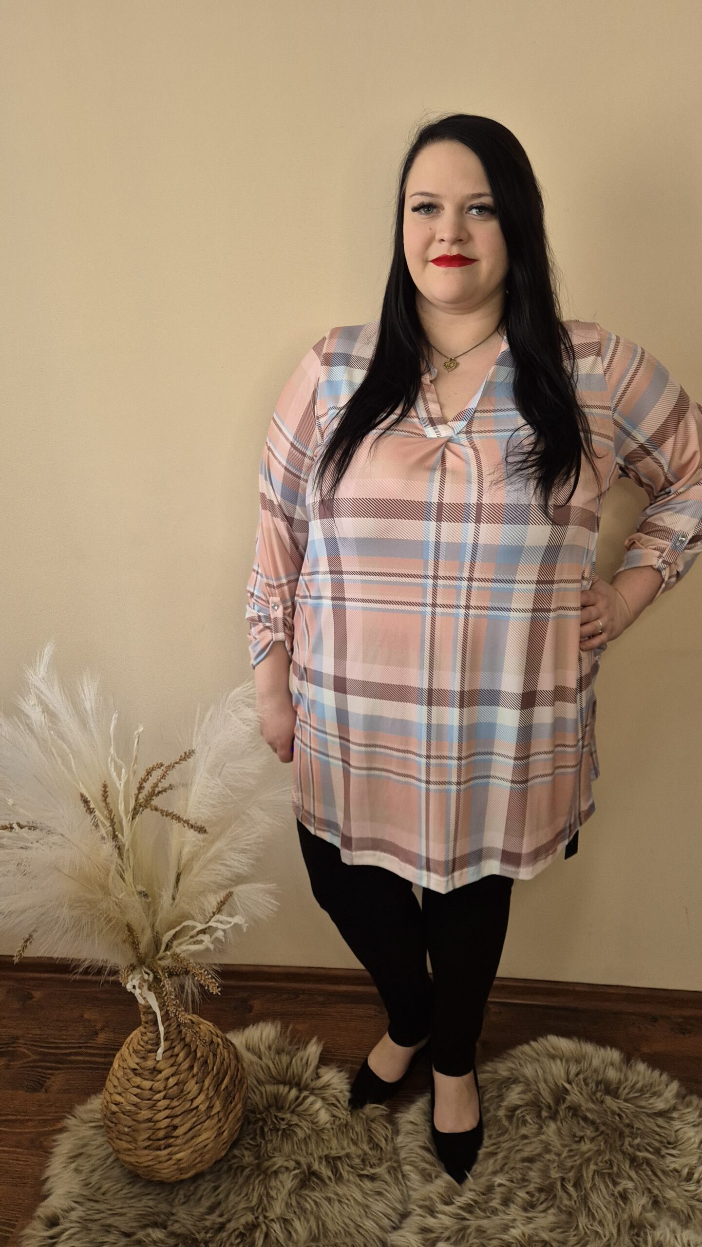 Duża tunika pastelowa – Kratka, elegancja, komfort | Wielokolorowa - obrazek 3