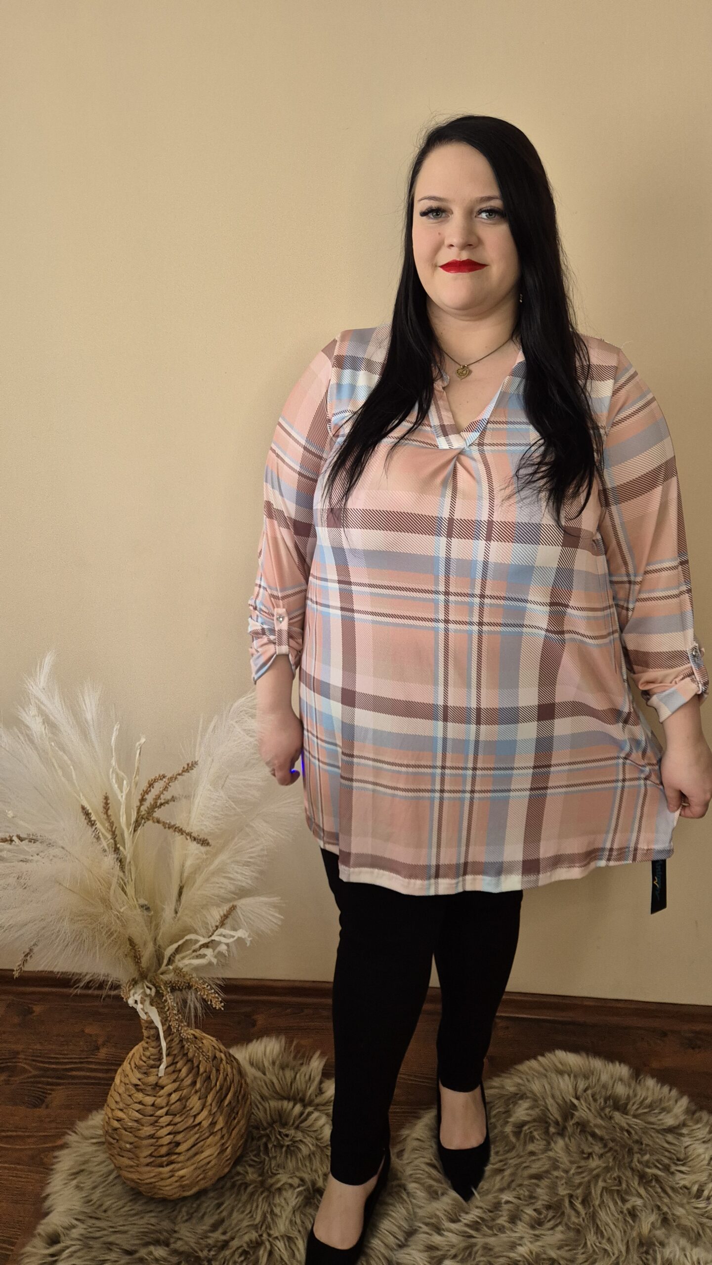 Duża tunika pastelowa – Kratka, elegancja, komfort | Wielokolorowa - obrazek 4