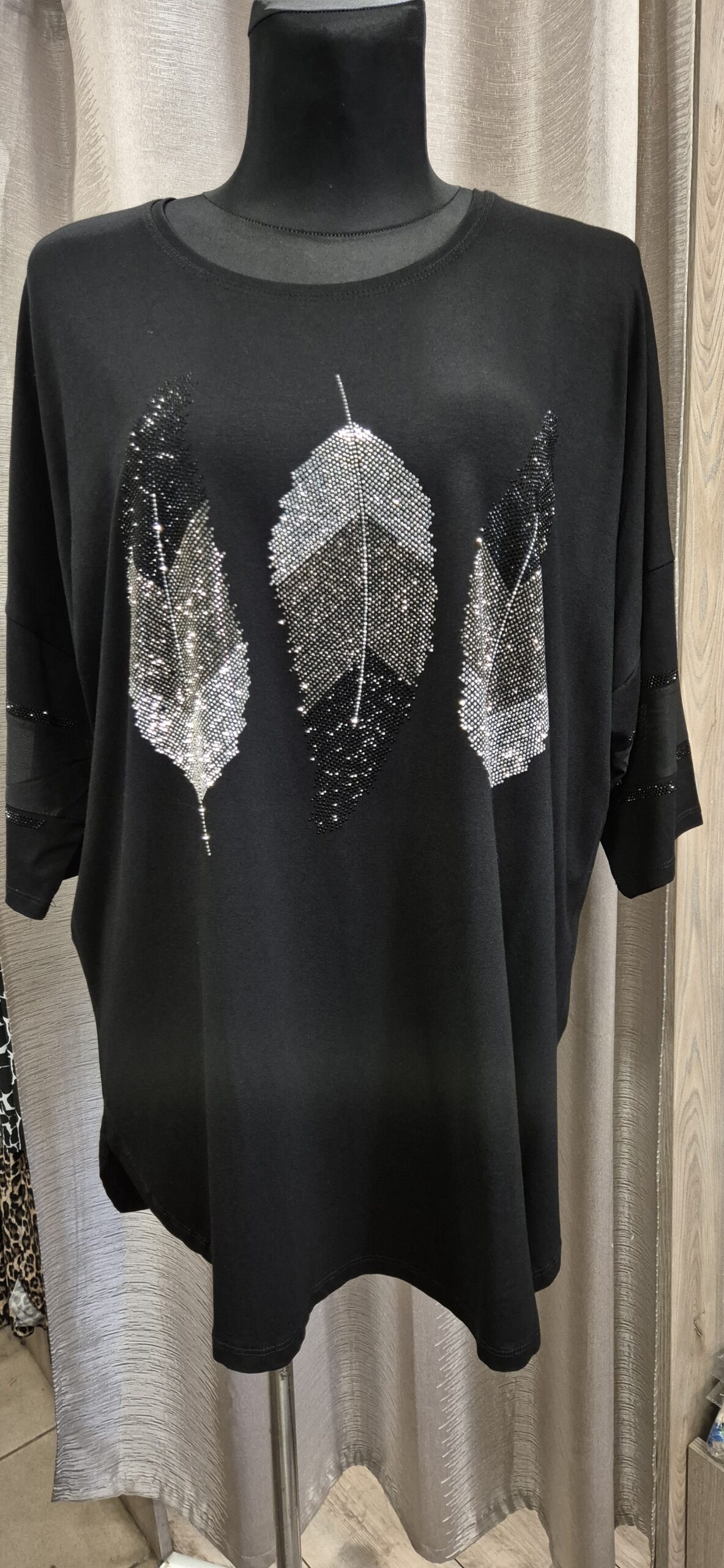duża tunika turecka, tunika z liśćmi, tunika czarna oversize, tunika bawełniana elastan, tunika damska plus size
